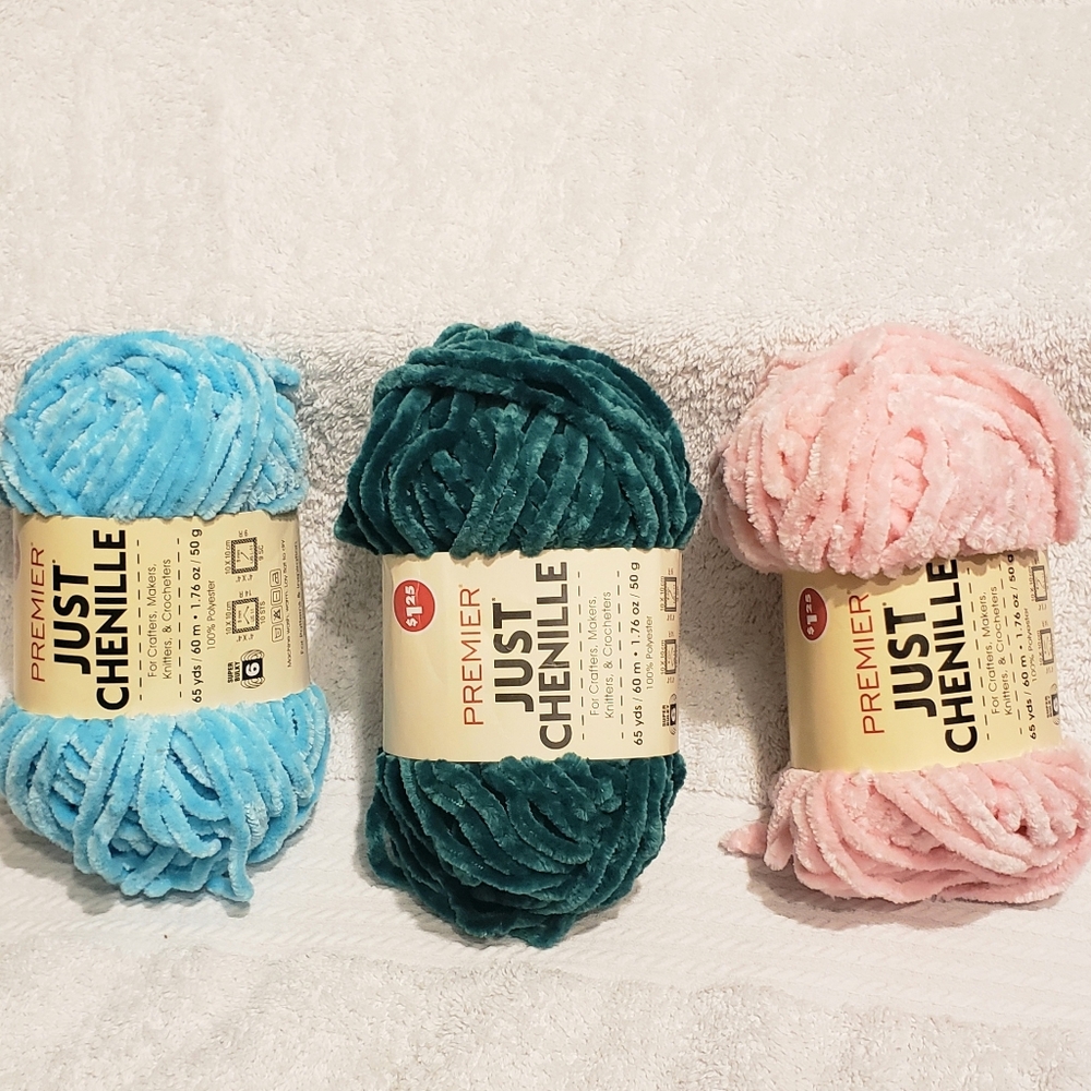 Premier Velvet Yarn Lot 3 Sceins ×1.75oz× 65yds Pink,green,aqua
